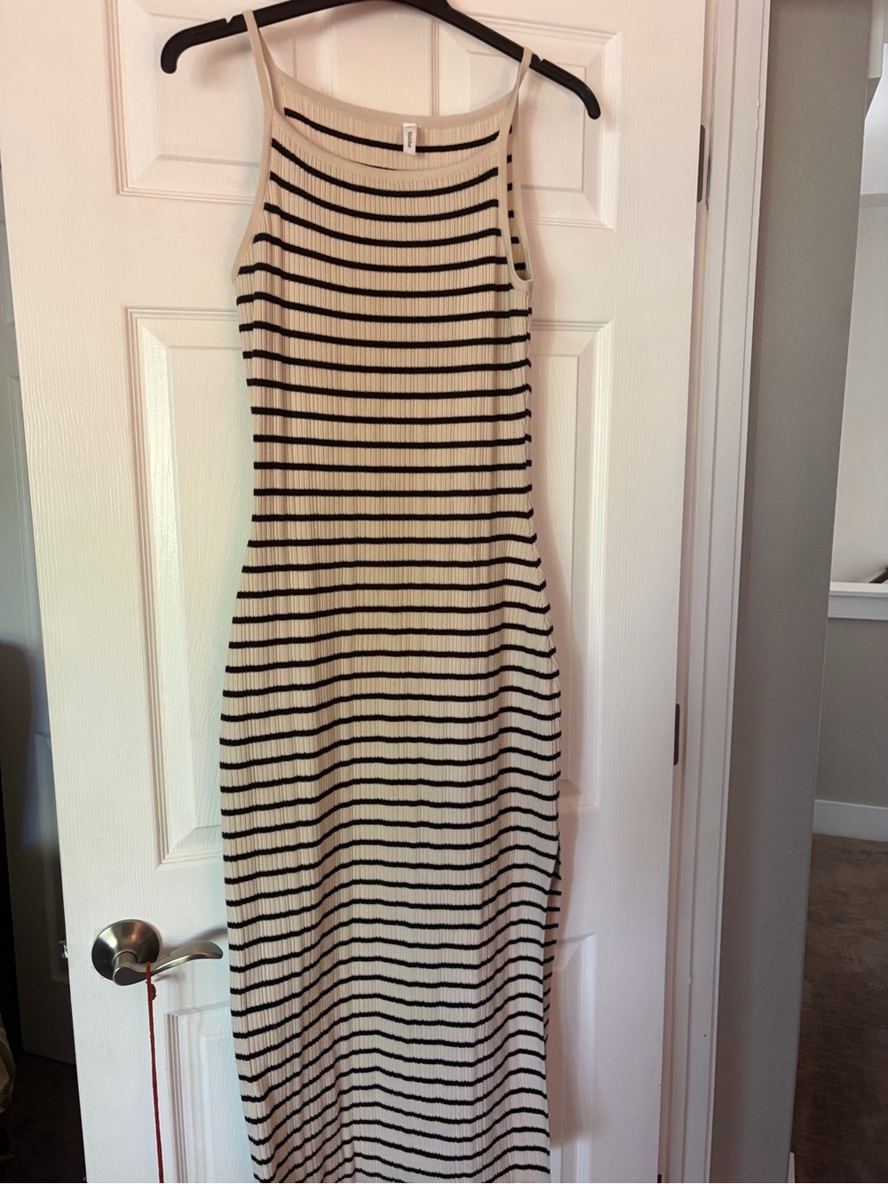 Wishlist Ribbed Striped Maxi Dress in Cream and Black
